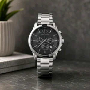 Elegant Armani Exchange Chronograph Watch Silver Black For Men (FGS102) - stayhit.in