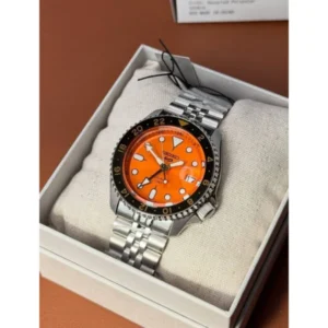 Luxury Seiko 5 Sports GMT Automatic Watch Orange Dial For Men (SOS618) - stayhit.in