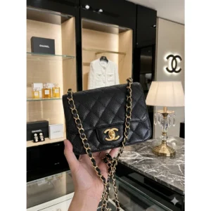 Premium Chanel Mini Square Bag Caviar Black Gold With Box For Women (BOT2571) - stayhit.in