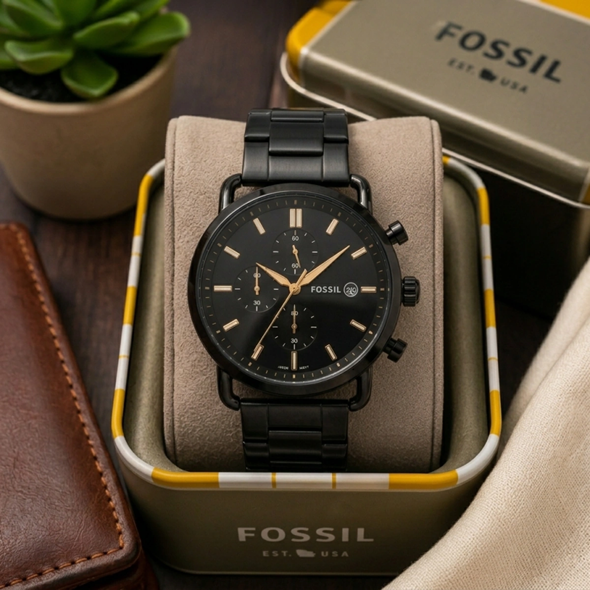 Premium Fossil Commuter Watch Black Copper For Men (SOS628) - stayhit.in