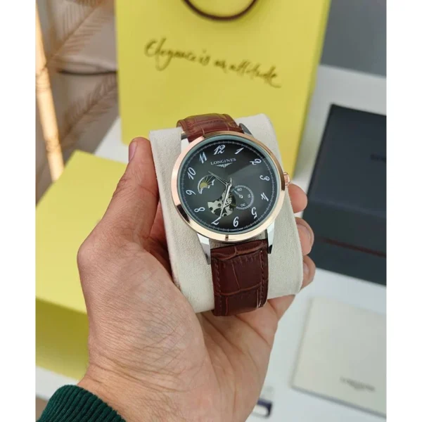 Premium Longines Watch Black Dial Brown Strap For Men (SOS631) - stayhit.in Premium Longines Watch Black Dial Brown Strap For Men (SOS631) - stayhit.in