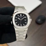 Premium Patek Philippe Nautilus Watch Silver Black For Men (BOT3918) - stayhit.in