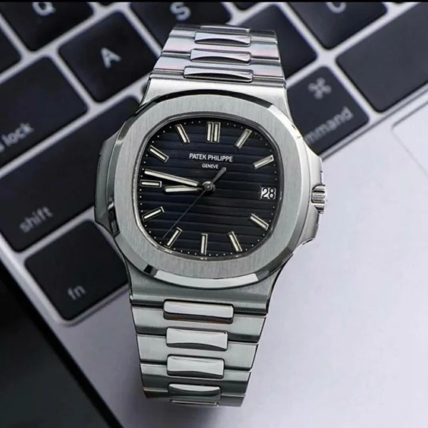 Premium Patek Philippe Nautilus Watch Silver Black For Men (BOT3918) - stayhit.in