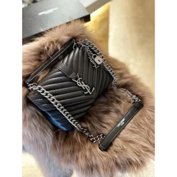 Premium Ysl Collage Shoulder Bag Black Silver Medium For Women (BOT2750) - stayhit.in Premium Ysl Collage Shoulder Bag Black Silver Medium For Women (BOT2750) - stayhit.in