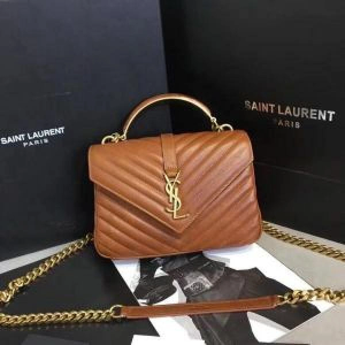 Premium Ysl Collage Shoulder Bag Brown Medium For Women (BOT2749) - stayhit.in Premium Ysl Collage Shoulder Bag Brown Medium For Women (BOT2749) - stayhit.in