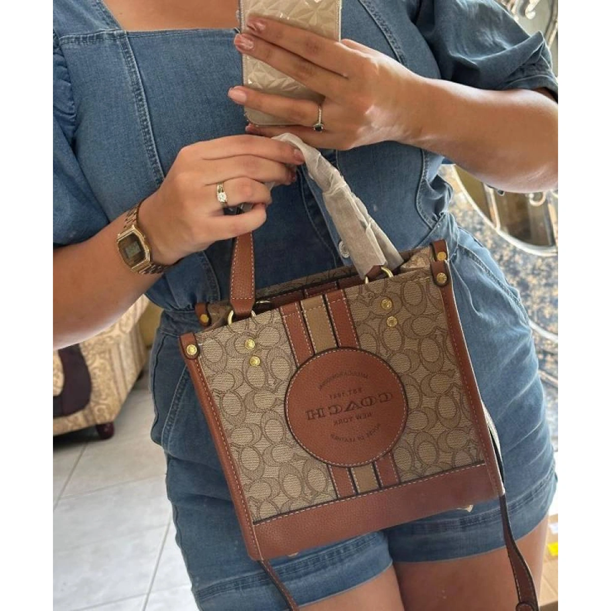 Stylish Coach Dempsey Tote Bag Stripe With Magnetic Box For Women (SOS433) - stayhit.in Stylish Coach Dempsey Tote Bag Stripe With Magnetic Box For Women (SOS433) - stayhit.in
