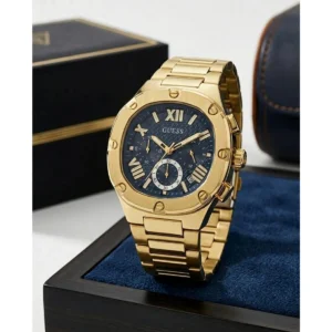 Stylish Guess Square Chronograph Watch Gold Blue For Men (BOT3351) - stayhit.in