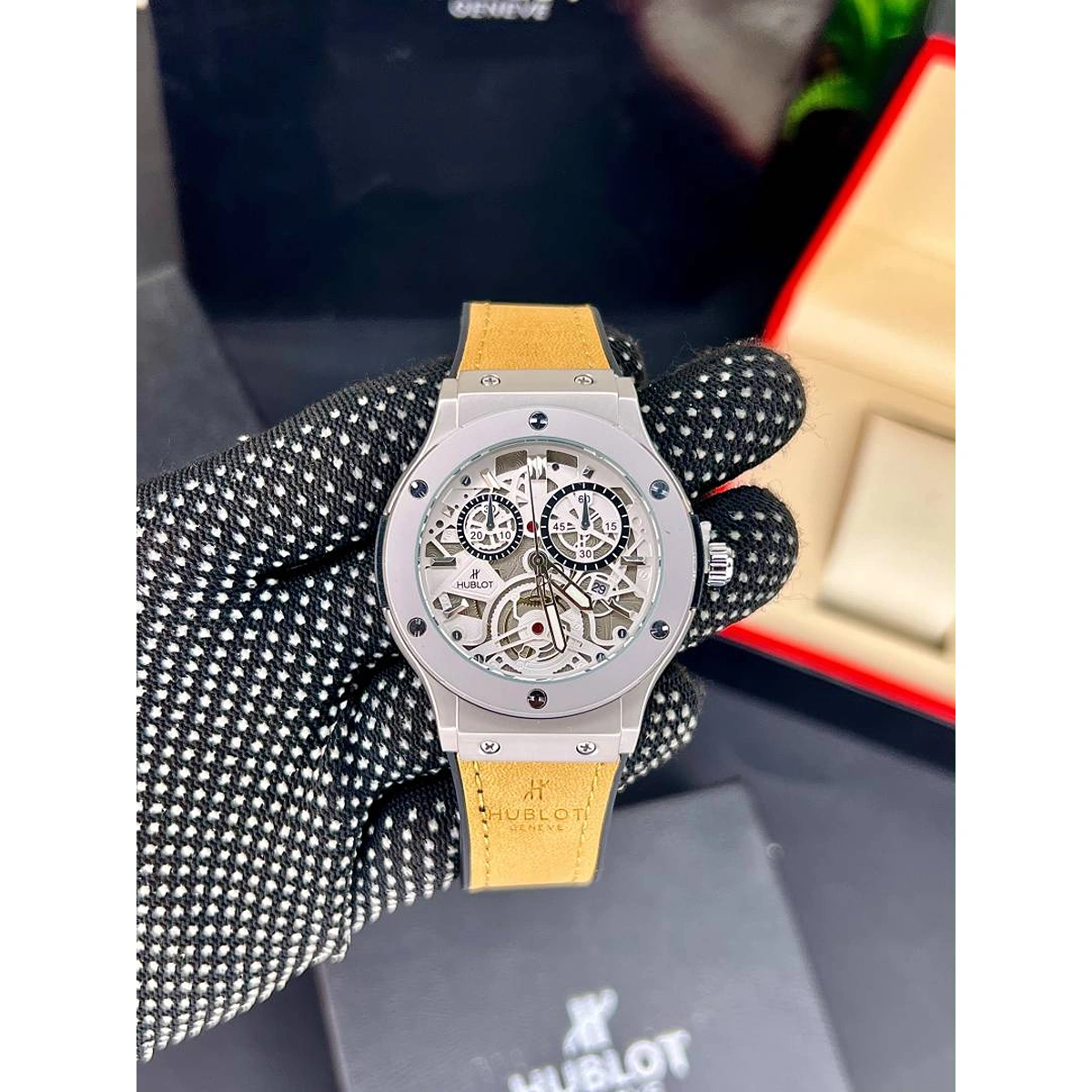 Stylish Hublot Swatch Watch Brown Strap For Men (SOS540) - stayhit.in