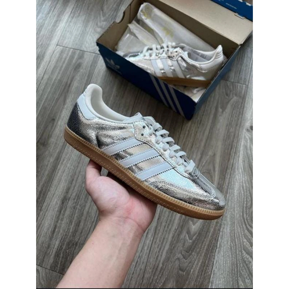 Imported Adidas Samba Cracked Shoes Silver For Men (SUP1061) - stayhit.in